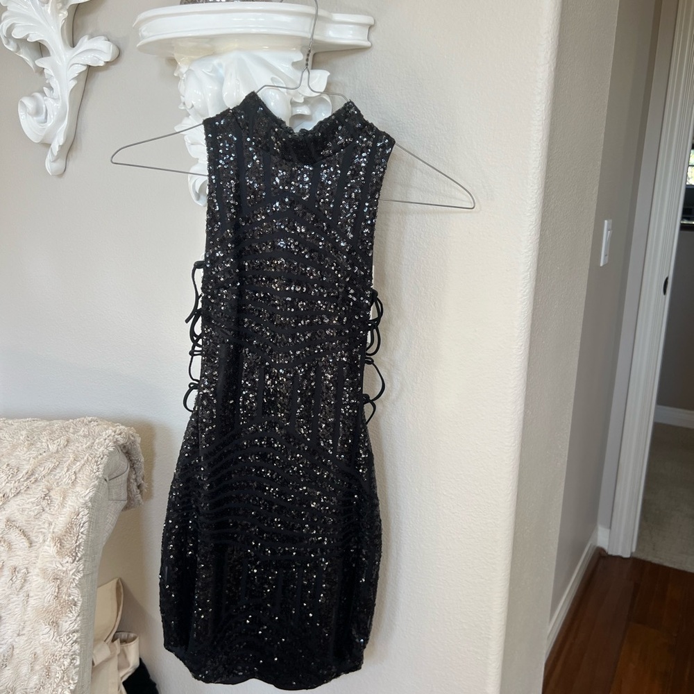 Black Sequin Cutout Dress